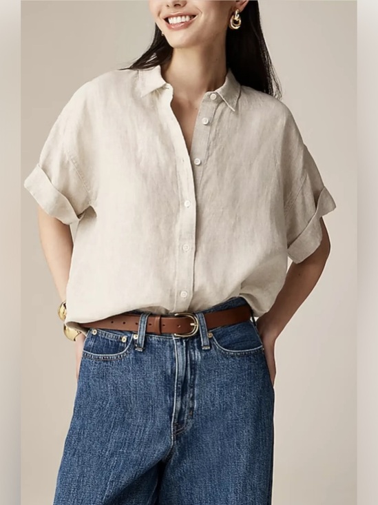 J. Crew Tops - J.Crew Relaxed-fit short-sleeve Baird McNutt Irish linen shirt in flax size L